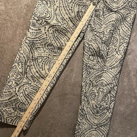 Talbots Pants Womens 10 Linen Tan Black Embroidered Design Cropped Ankle High - Picture 7 of 8